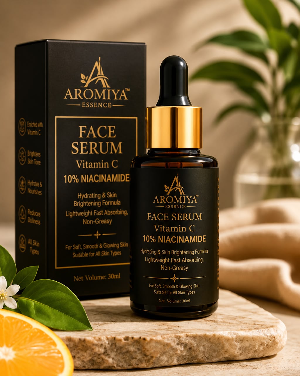 Aromiya Essence Vitamin C Face Serum with 10% Niacinamide | Skin Brightening & Hydrating Serum | 30ml